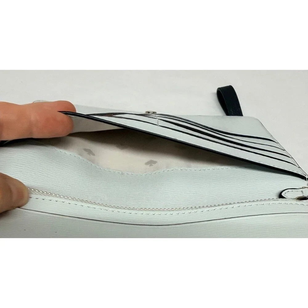 Kate Spade Large Slim Bifold Wallet Check Book Wristlet Pebbled Leather Black